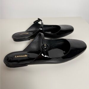 Larroude Blair Black Patent Leather Flat Mule